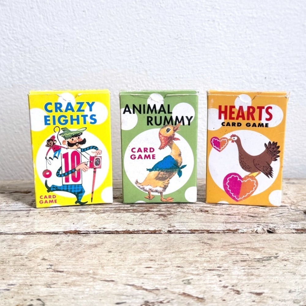 Vintage ThinkFun Card Games Set Crazy Eights Animal Rummy Hearts 3 Decks